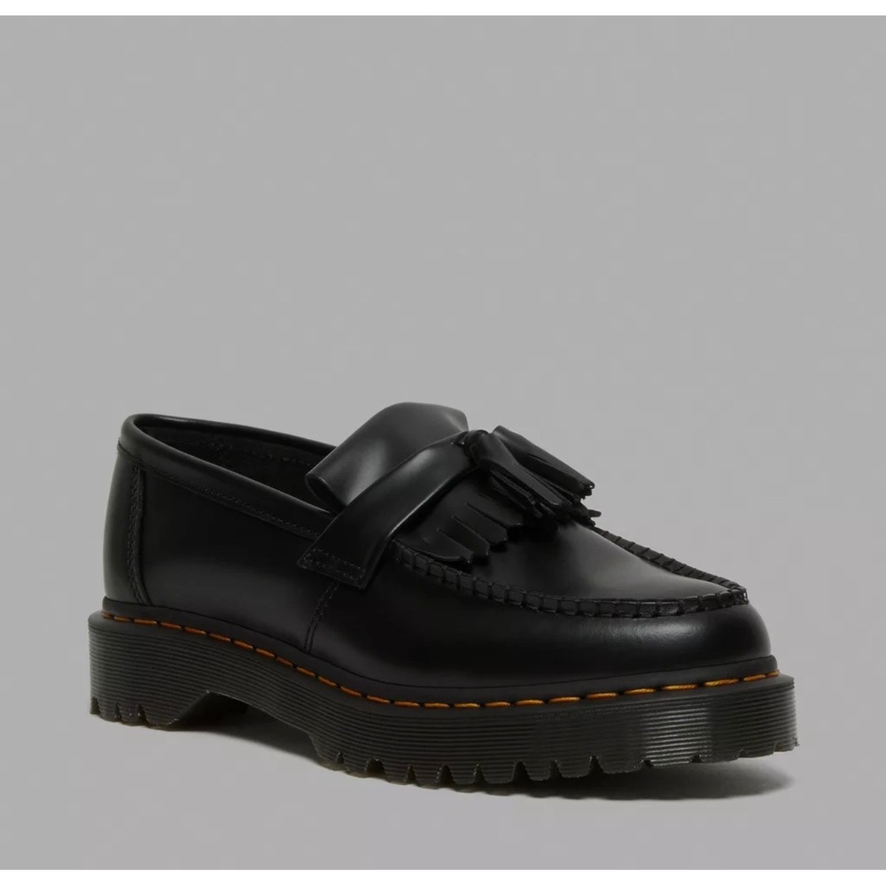 Dr Martens Adrian Quad Black Leather Platform Tassel Loafers Mens 7 Women 8 - Picture 2 of 7